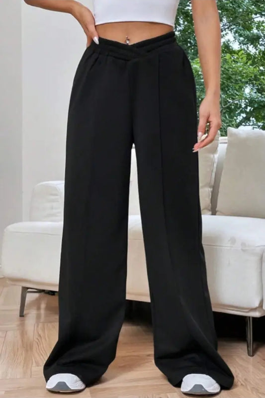 High waste plain wide leg