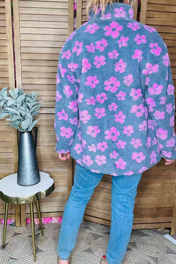 Flower Sherpa full-zip jacket w/pocket