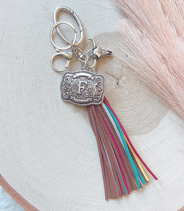 Initial Buckle Tassel Keychain
