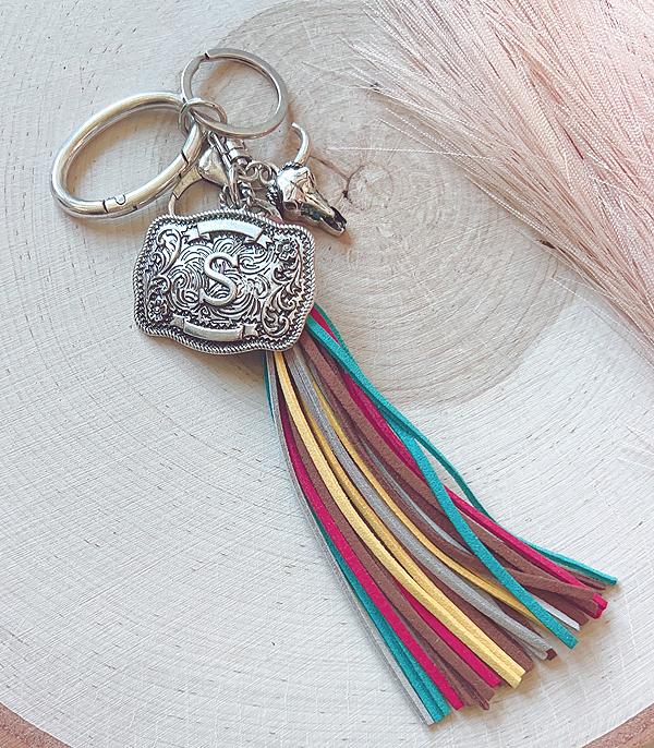 Initial Buckle Tassel Keychain