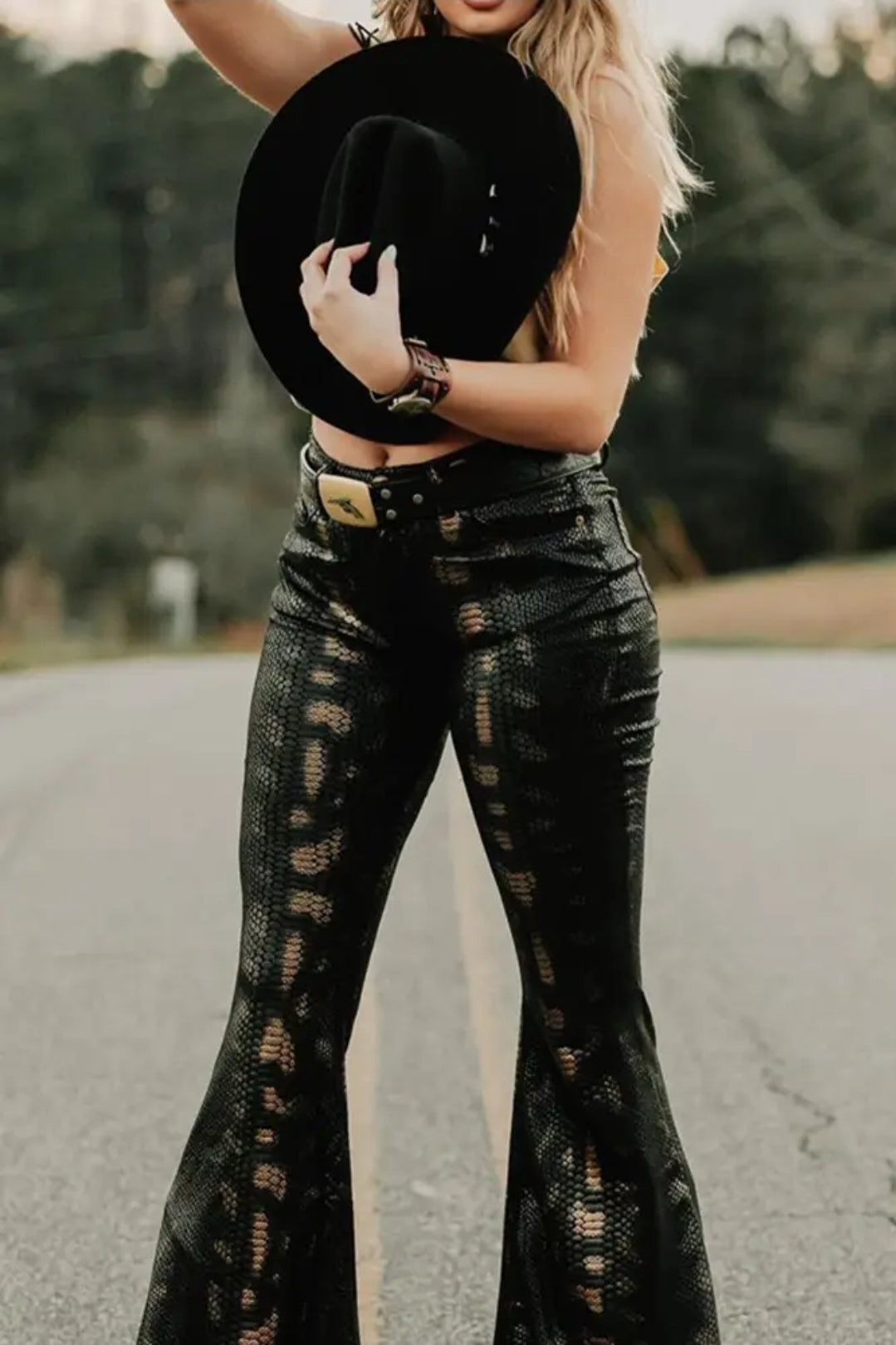 Snake texture tight bell pants