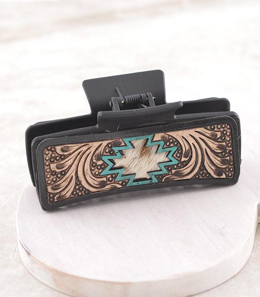 Leather Tooled Hair Claw Clip
