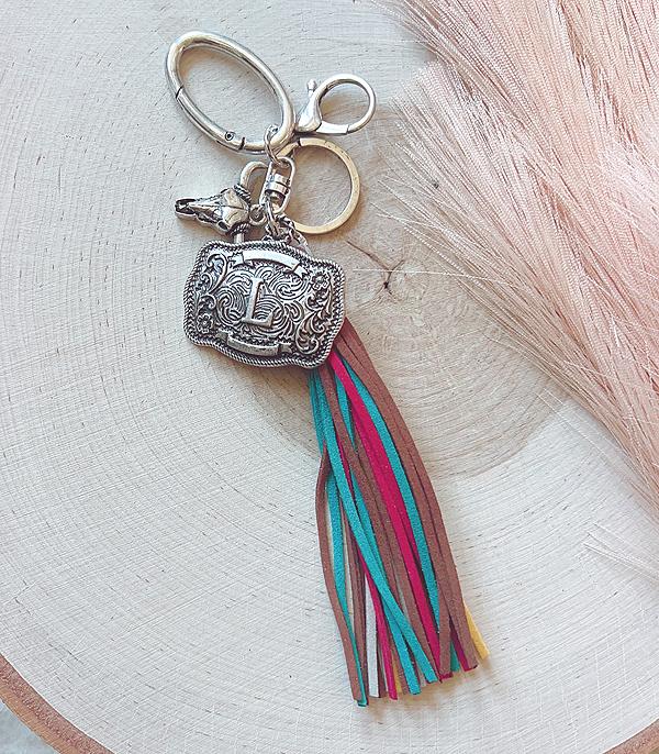 Initial Buckle Tassel Keychain
