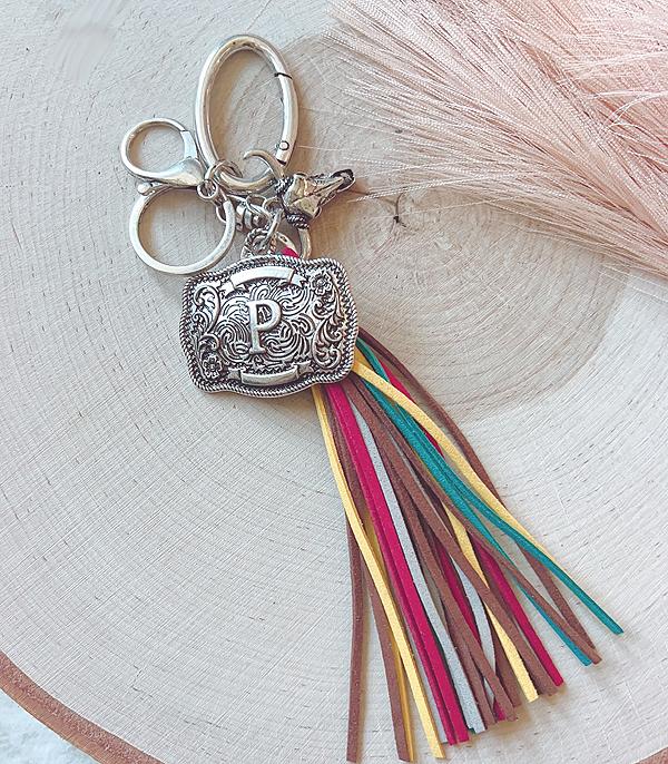 Initial Buckle Tassel Keychain