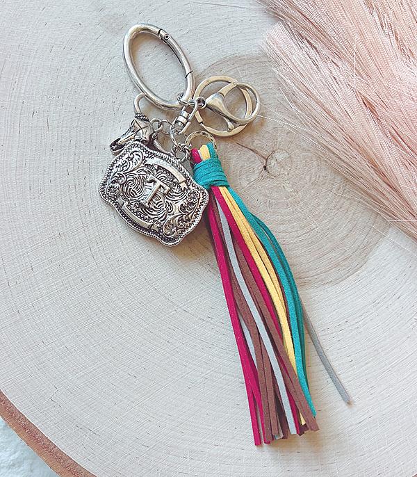 Initial Buckle Tassel Keychain