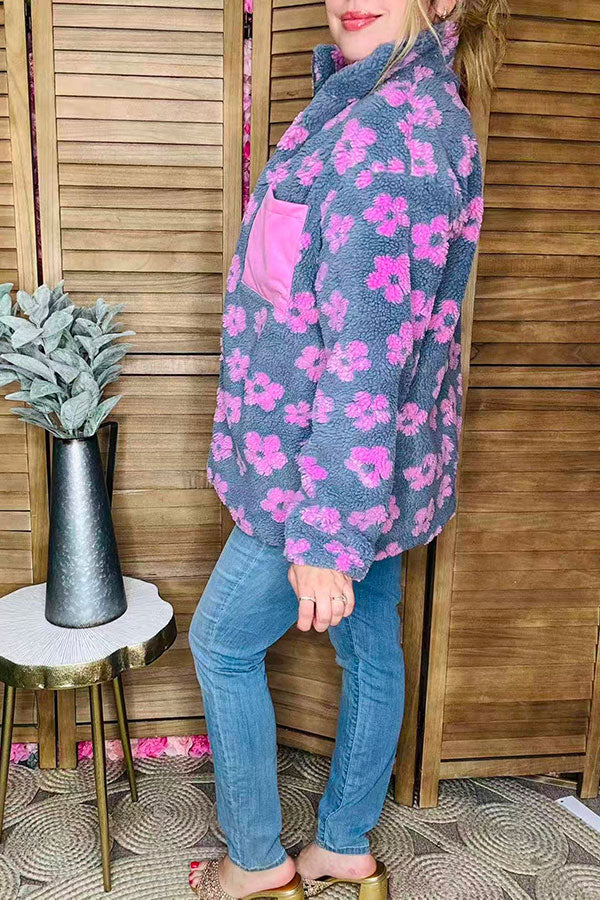 Flower Sherpa full-zip jacket w/pocket