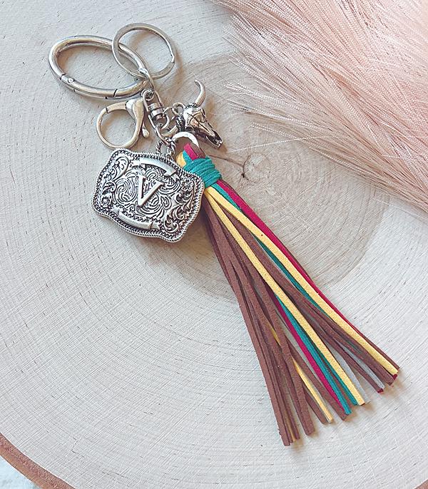 Initial Buckle Tassel Keychain
