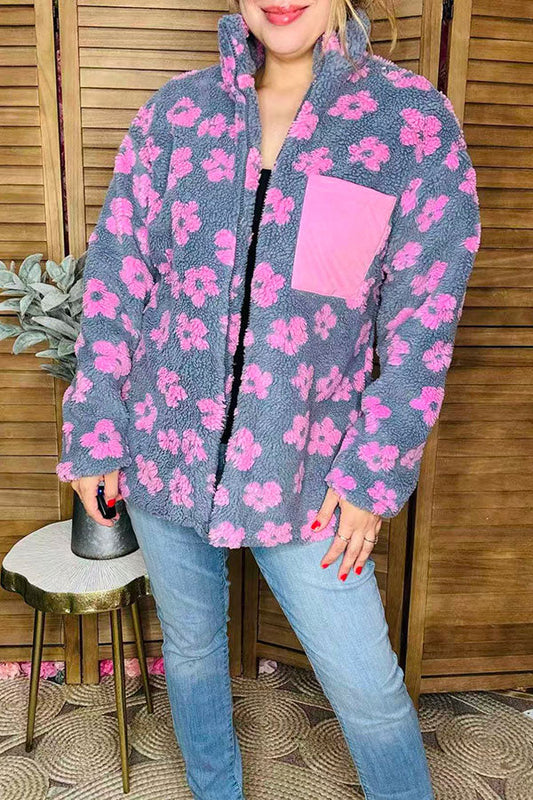 Flower Sherpa full-zip jacket w/pocket