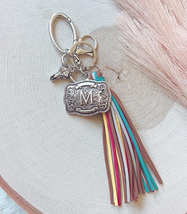 Initial Buckle Tassel Keychain
