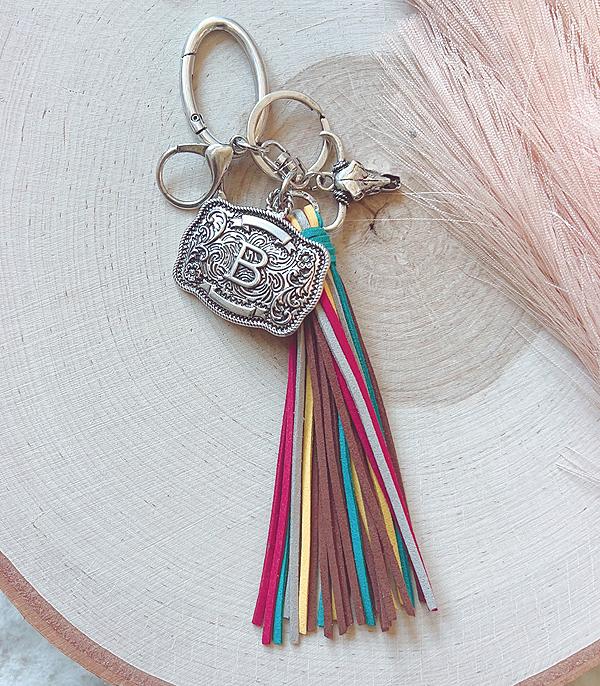 Initial Buckle Tassel Keychain