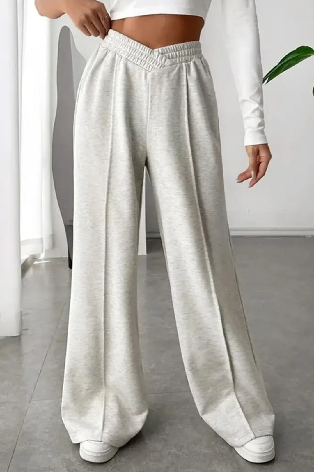 High waste plain wide leg