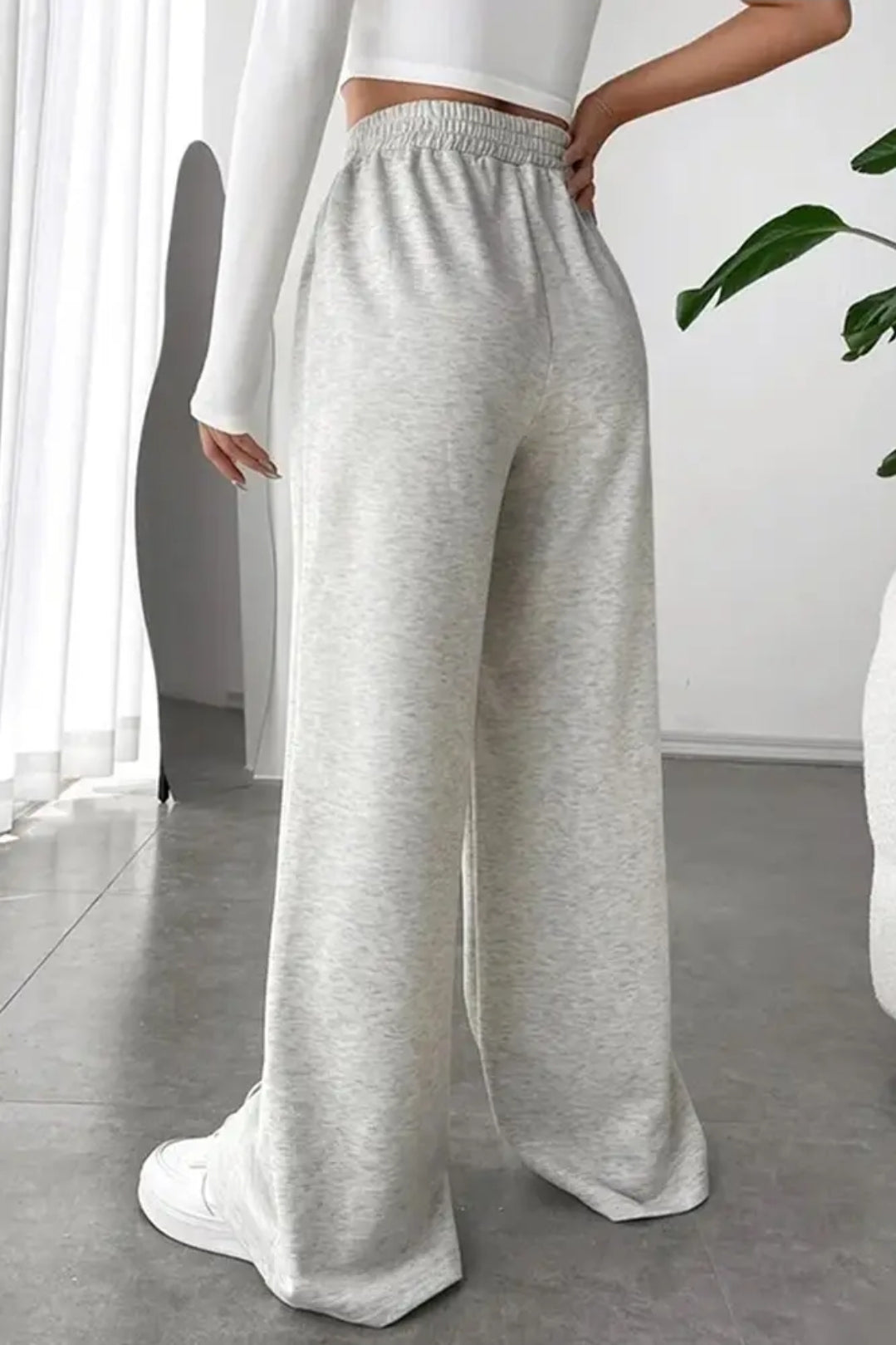 High waste plain wide leg