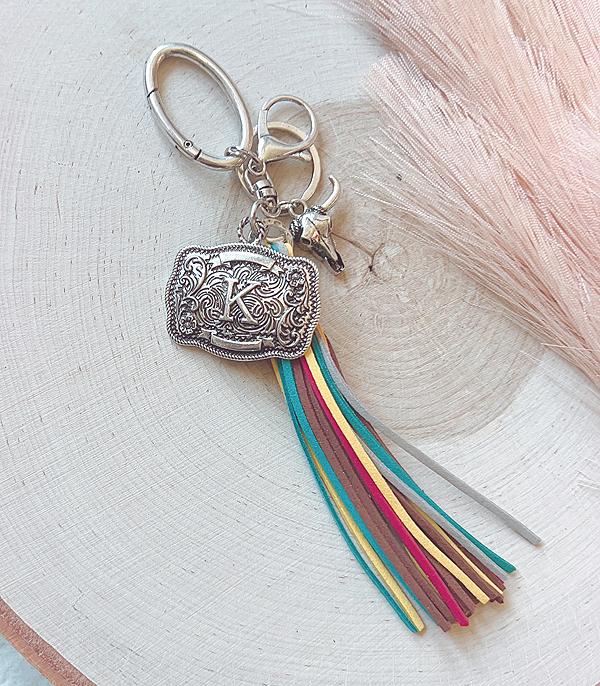 Initial Buckle Tassel Keychain