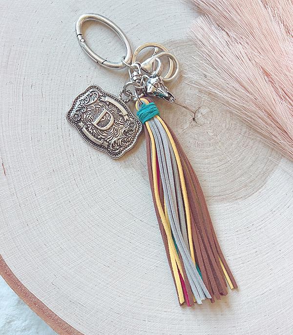 Initial Buckle Tassel Keychain